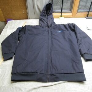 Direct TV Work Jacket Unisex XXL Blue Quilted Lined Canvas Full Zip Hooded LOGO